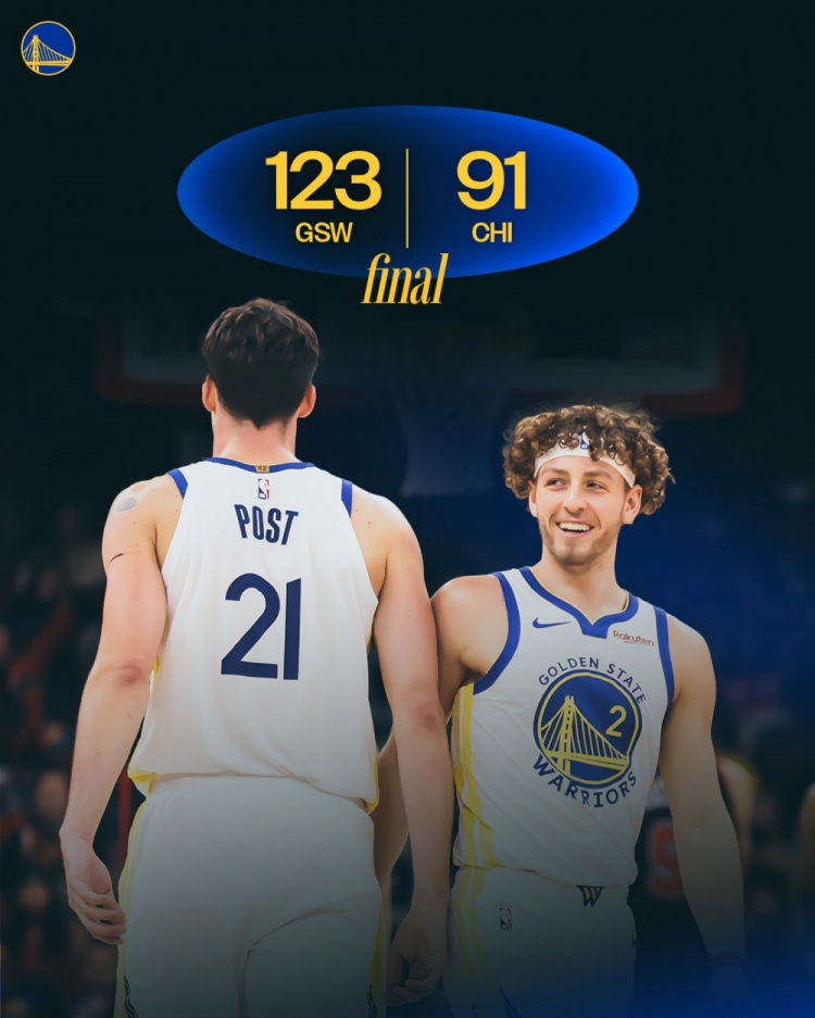 取胜功臣！勇士官方赢球海报封面人物：波杰姆斯基+波斯特